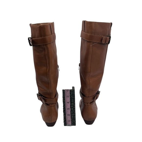 Nine West Brown Leather Buckle Up Pointed Toe Tall Boots Size 8 Women’s - Picture 9 of 11